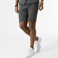 Grosses soldes 🥰 Ensemble Chemise Manches Courtes Et Short A Rayures UP-ES-91 Gris Anthracite de Uniplay 🎉 -Uniplay Soldes uniplay 320050 UP ES 91 GREY 20220518T145911 05