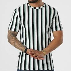 Meilleur prix ❤️ Tee 👕 Shirt A Rayures UY858 Blanc Cassé Noir Vert de Uniplay 😀 -Uniplay Soldes uniplay 322011 UY858 WHITE BLACK GREEN 20220609T124308 03
