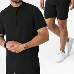 Acheter 😀 Ensemble Chemise Manches Courtes Et Short Jogging UY857 Noir de Uniplay 💯