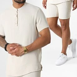 Tout neuf 🎁 Ensemble Chemise Manches Courtes Et Short Jogging UY857 Beige de Uniplay 🔥