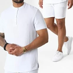 Acheter 😍 Ensemble Chemise Manches Courtes Et Short Jogging UY857 Blanc de Uniplay 🧨