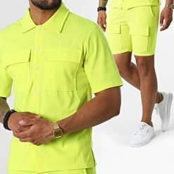Sortie ⭐ Ensemble Chemise Manches Courtes Et Short Jogging 22059 Jaune Fluo de Uniplay 🧨