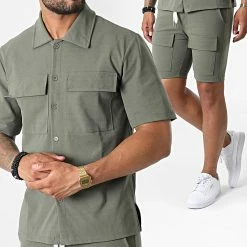 Meilleur prix ✨ Ensemble Chemise Manches Courtes Et Short Jogging 22059 Vert Kaki de Uniplay 🎁