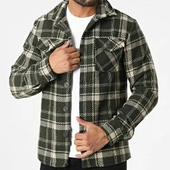 Coupon 🌟 Surchemise A Carreaux UY910 Vert Kaki Beige de Uniplay 👍