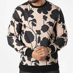 Sortie ⭐ Sweat Crewneck UY899 Beige Noir Floral de Uniplay 🥰