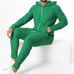 Meilleure vente ⌛ Ensemble Sweat Zippé Capuche Et Pantalon Jogging SH-42 Vert de Uniplay 🔥
