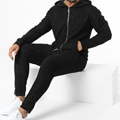 Nouveau ⌛ Ensemble Sweat Zippé Capuche Et Pantalon Jogging SH-42 Noir de Uniplay 😉