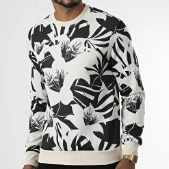 Coupon 😍 Sweat Crewneck UY922 Beige Noir Floral de Uniplay 😉