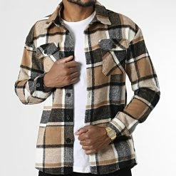 Meilleure affaire ✨ Surchemise A Carreaux C152 Camel Noir de Uniplay ✨