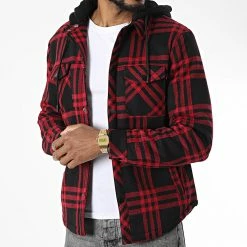 Meilleure vente ✨ Surchemise Capuche A Carreaux T3A91 Rouge Noir de Uniplay ⭐ -Uniplay Soldes uniplay 341018 UP T3A91 RED 20221007T152904 03