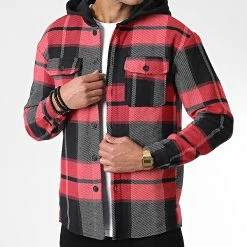 Offres 🥰 Surchemise Capuche A Carreaux C160 Rouge Noir de Uniplay 🤩