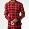 Nouveau 🤩 Chemise Manches Longues Col Mao UP-C162 Carreaux Rouge Noir de Uniplay 🔥 -Uniplay Soldes uniplay 345190 UP C162 RED 20221027T151253 01