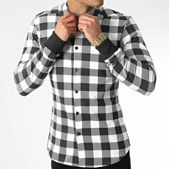 Les meilleures critiques de 😀 Chemise Manches Longues Col Mao UP-C162 Carreaux Blanc Noir de Uniplay 👏 -Uniplay Soldes uniplay 345191 UP C162 WHITE 20221027T151334 03