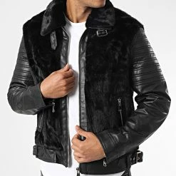 Sortie ✨ Veste Biker Fourrure UP-T8852 Noir de Uniplay ✔️