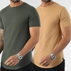 Nouveau 💯 Lot De 2 Tee 👚 Shirts Oversize T311 Camel Vert Kaki de Uniplay ⭐